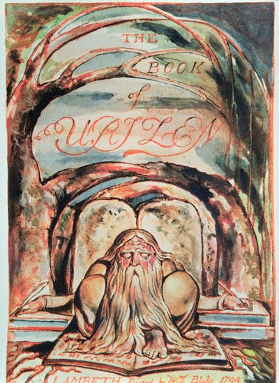 The First Book of Urizen; title page, showing Urizen seated beneath the Tree of Mystery writing 